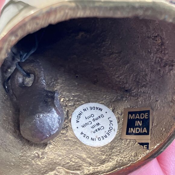 Vintage Gold Brass Bell Sleepy Girl Holding Candle, Made in India - Picture 8 of 10